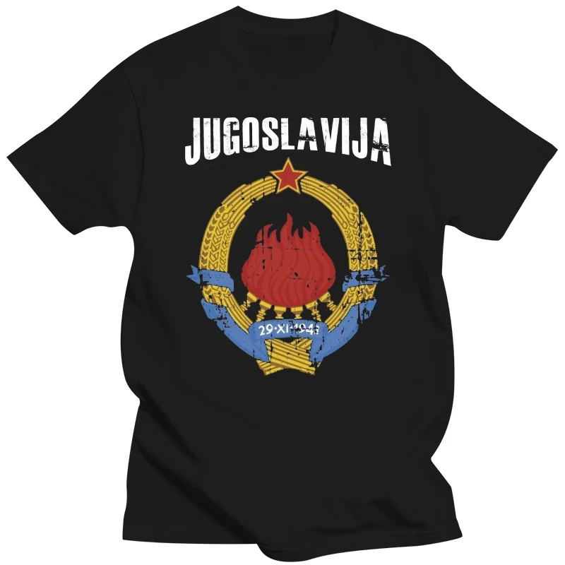 Jugoslavija Yugoslavia Coat of Arms T-Shirt  Vintage Black  High Quality Men Cotton Clothing Ringer T Shirt