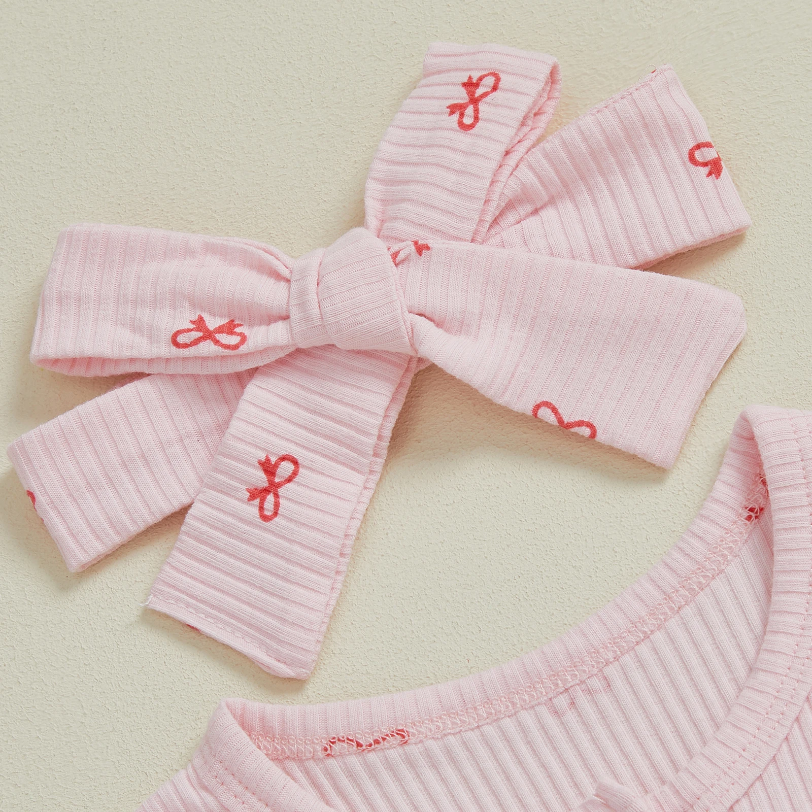 ملابس للفتيات حديثي الولادة بفيونكة مطبوعة وأكمام طويلة بدلة رومبير مضلعة مع عصابة رأس على شكل فيونكة ملابس ربيعية للأطفال الرضع #4