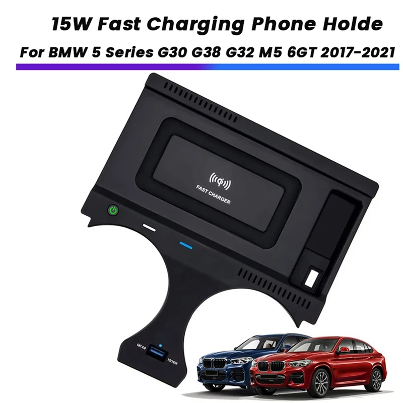 Support de téléphone à induction sans fil pour voiture, plaque de charge rapide Qi, chargeur sans fil pour BMW Bery G01 Tage G02 2018-2024, 15W