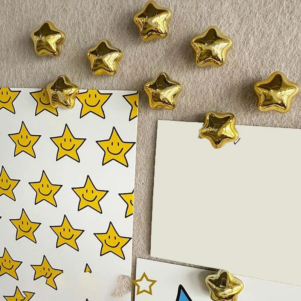 Shiny Metallic Star Push Pins 30 pcs Gold Silver Electroplated Decorative Tacks for Bulletin Boards Cork Boards