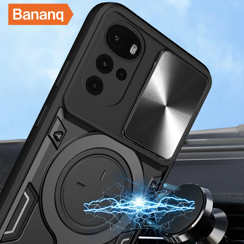 Bananq Slide Camera Lens Case For Infinix Hot 40 40i 30 30i Rotating Magnetic Stand Cover For Note 40 30 12 Smart 8 Pro Plus 4G