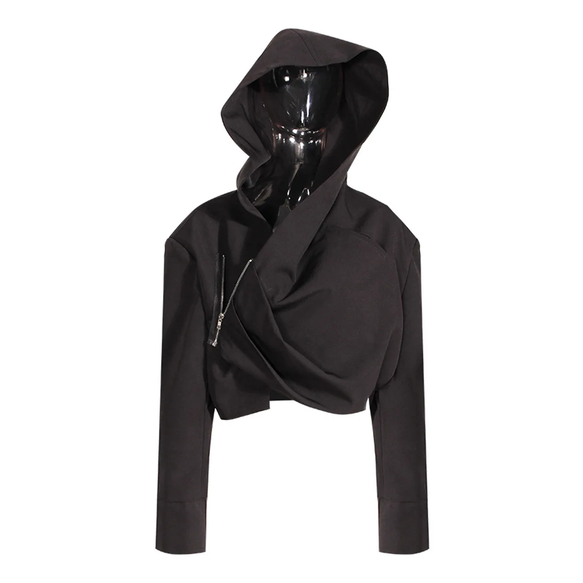 

Autumn Fashion Spicy Girl Style Women's Coats Niche Outerwear with Asymmetrical Pleated Zipper Loose Short Top Hat