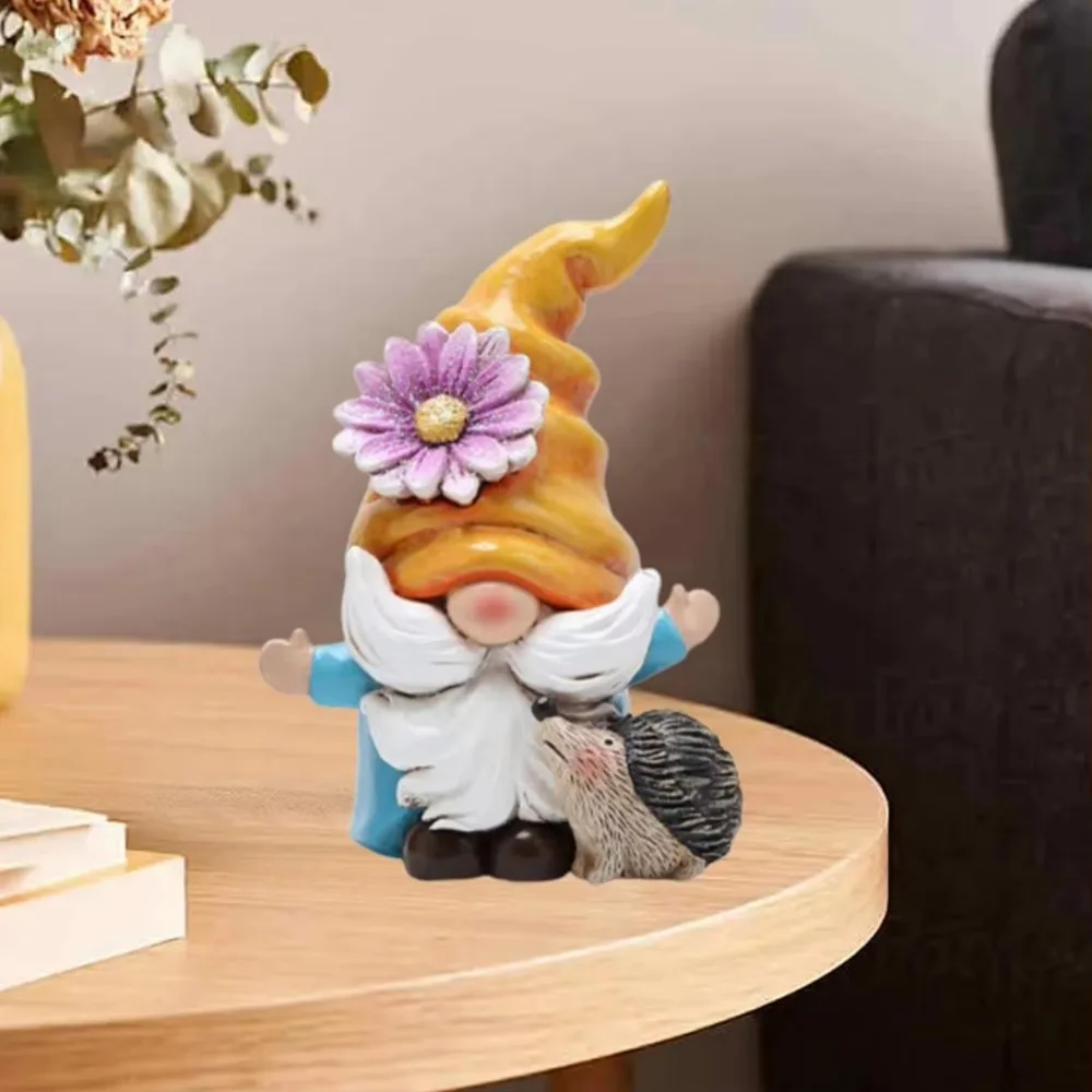 Exquisite Cartoon Faceless Gnome Statue Figurine With Flower Big Nose Dwarf Miniatures Lovely Garden Resin Ornaments Indoor