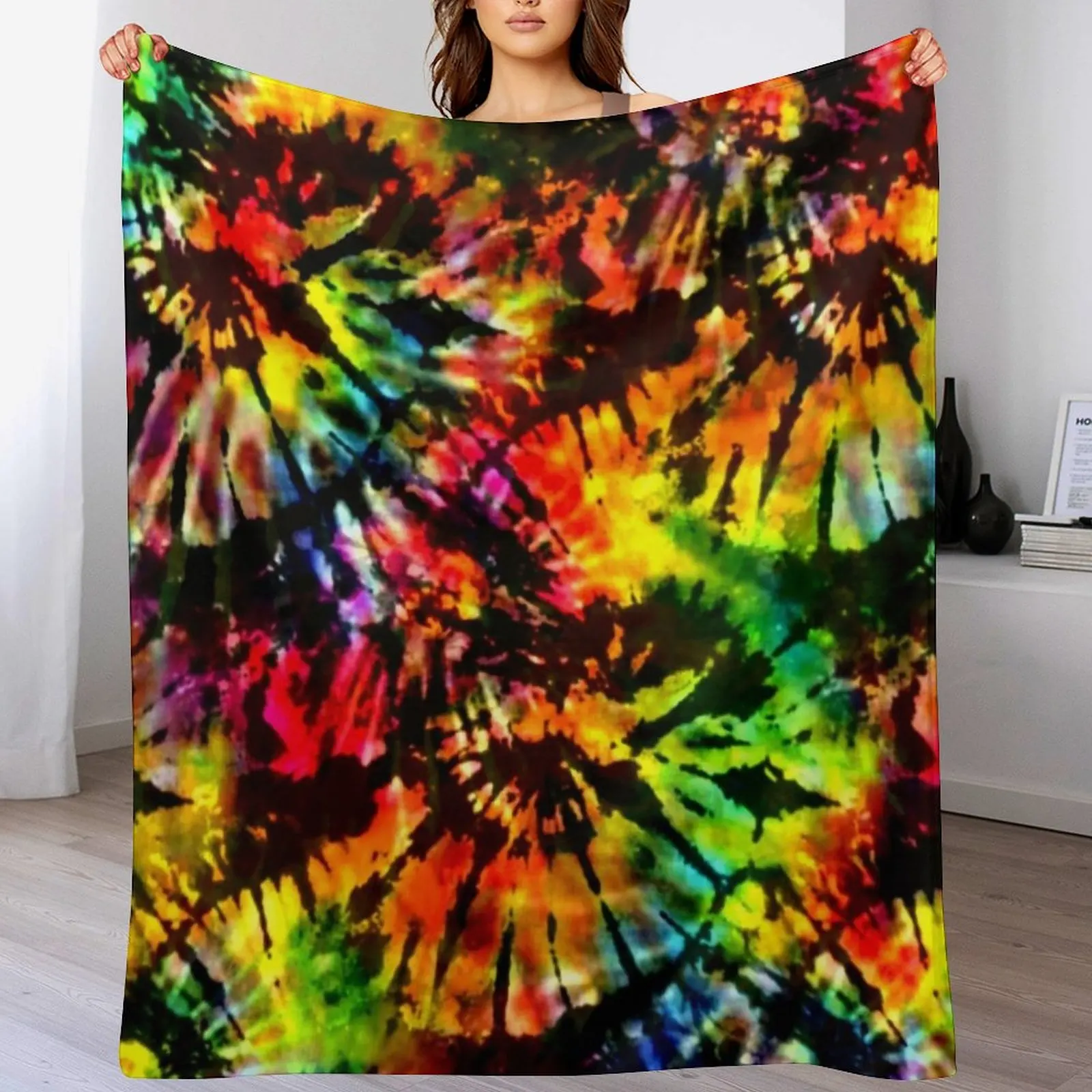 

Vivid Psychedelic Hippy Tie Dye Throw Blanket manga Flannel Luxury Designer Blankets
