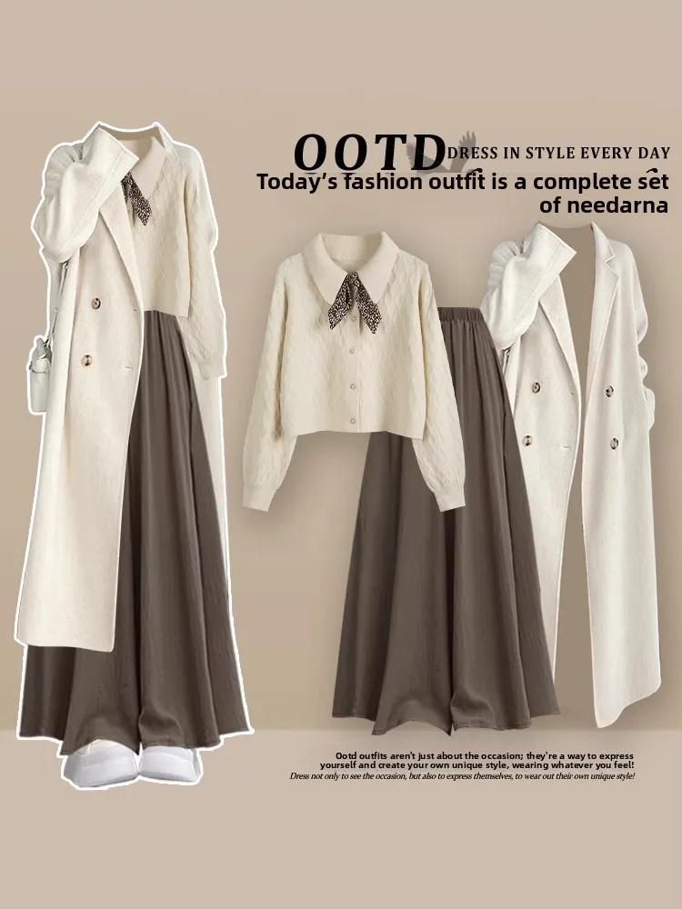 Automne grande taille femmes Yadan Sle tricoté Dr ensemble avec pull jupe à carreaux t-shirt pièce costume décontracté taille haute a-li...