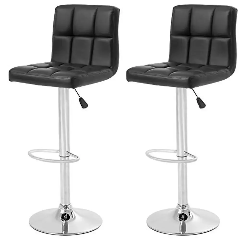 Height Adjustable Swivel Bar Stools Set of 2 PU Leather Padded Backrest Dining Counter Chairs Metal Frames 360° Rotation Comfy