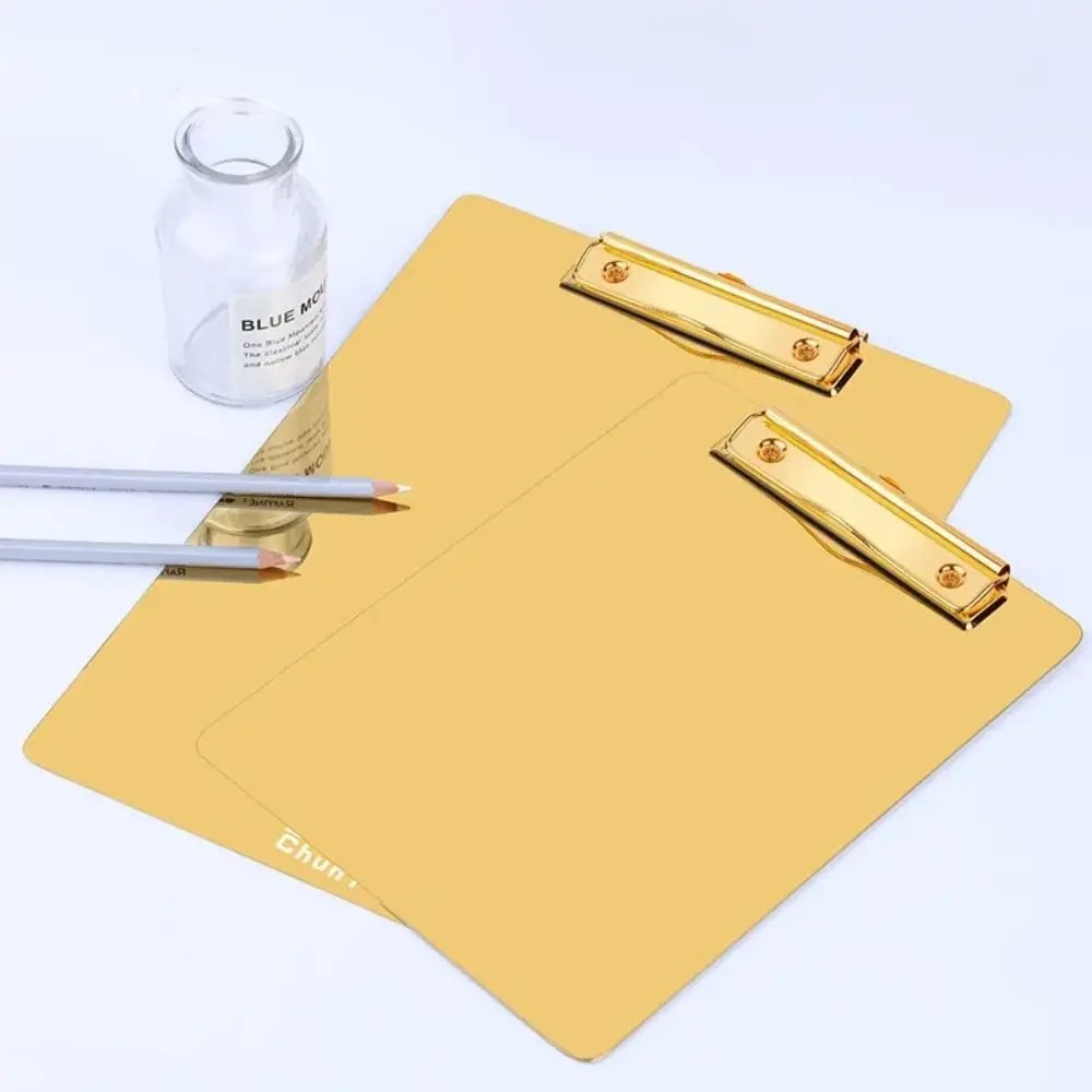 

Portable Golden Writing Clipboard Durable Stainless Steel Paper Organizer Stationary Drawing Signing Writing File Folder Office