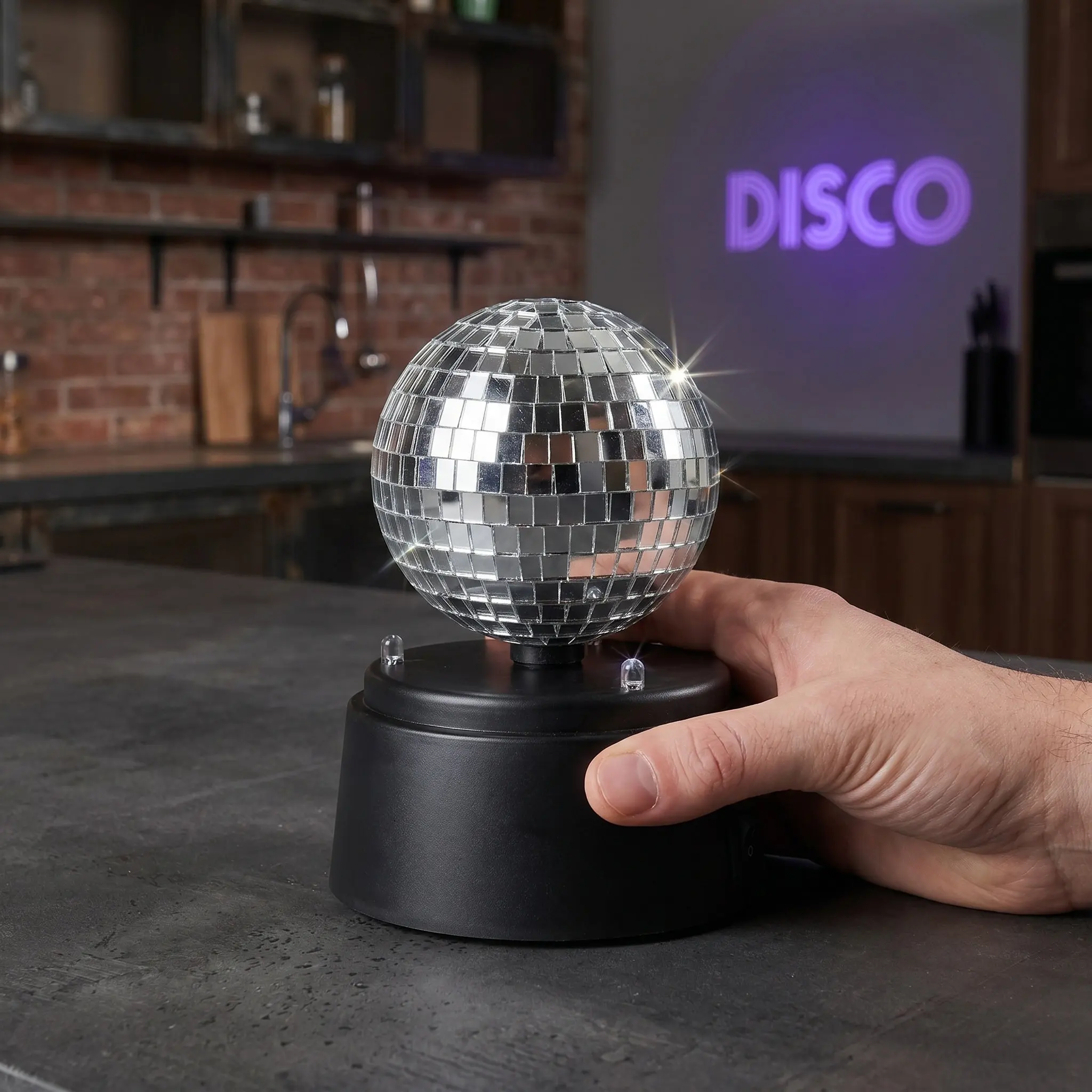 LED Rotating Strobe Ball Light with Glass Mirror Surface Desktop Laser Lamp for Ktv Bars Private Rooms Outdoor Events Portable