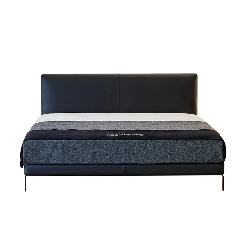 

Modern, simple 1.8 flush edge, small apartment, black, leather bed