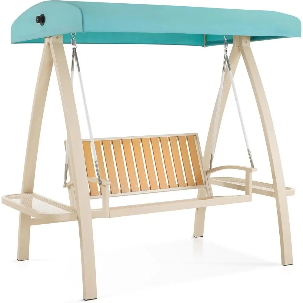 

Durable 2-Person Outdoor Swing Chair with Wooden Finish, Ideal for Porch, Garden, or Poolside (Blue)