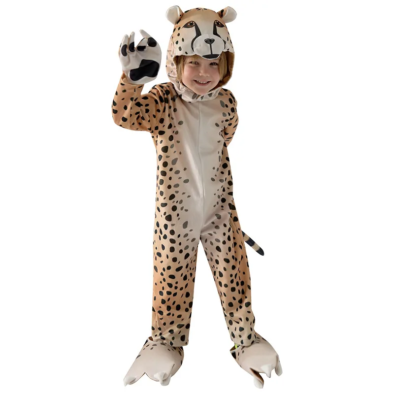 Kid\'s Cheerful Cheetah Costume Jumpsuit Children\'s Day Animal Performance Costume Boy\'s Leopard Halloween Performance Costume