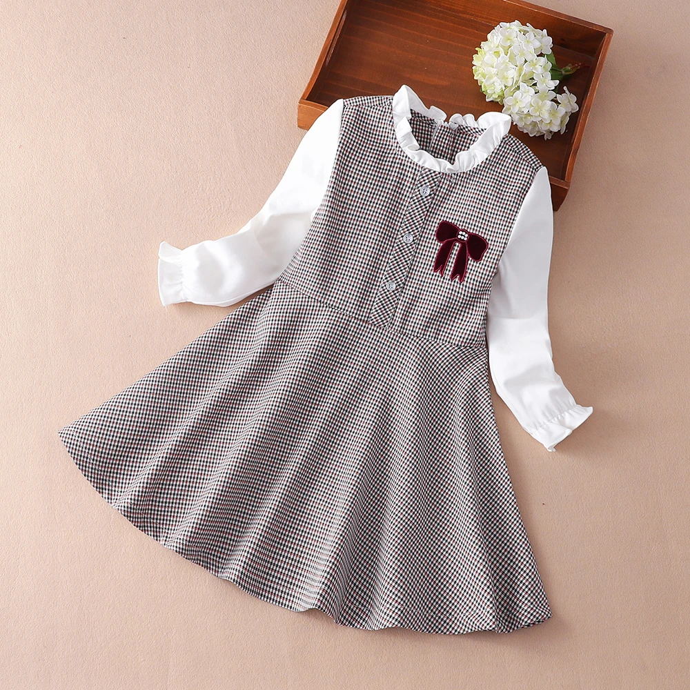 Girls Princess Dresses Spring Autumn Casual Children Long Sleeve Plaid Clothing 4-12 Years Daily Kids Dresses