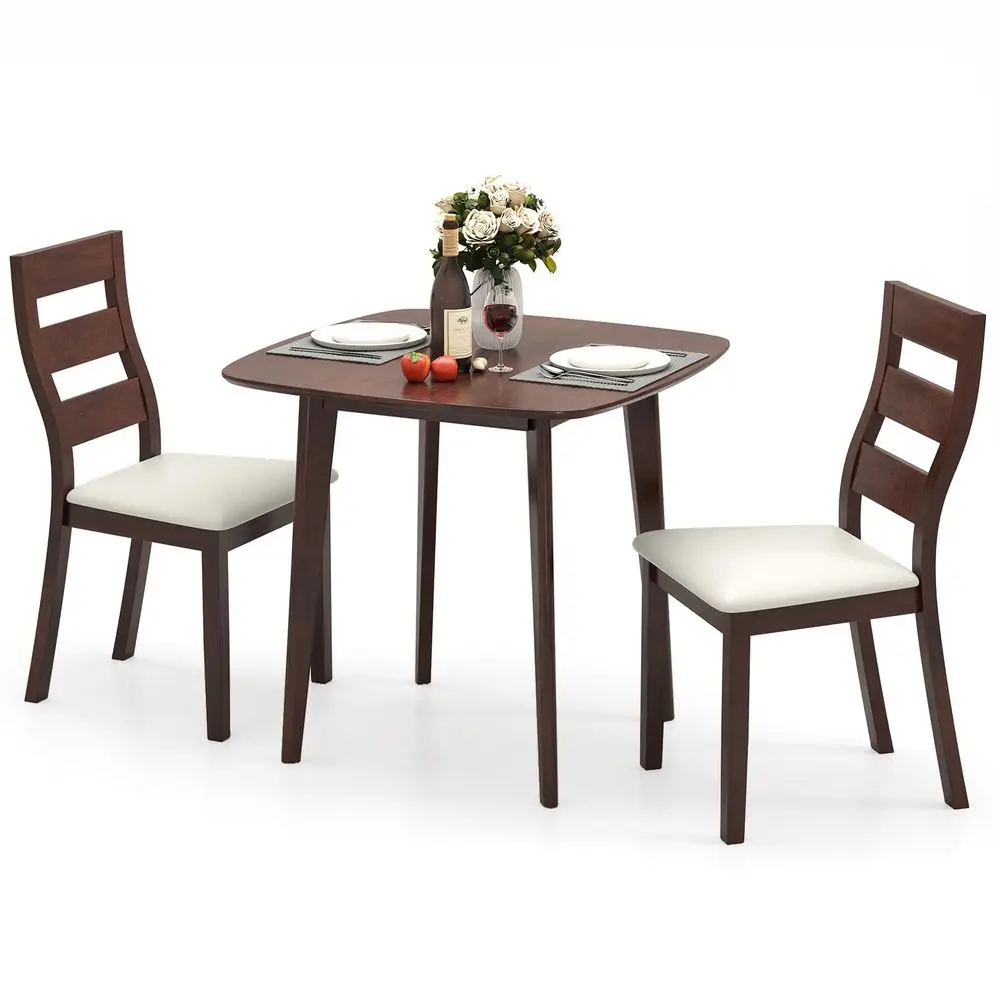 

Wooden Dining Table Set for 2, Square Kitchen Table with 2 Upholstered Leather Chairs, Compact Small Space Dining Set for Apart