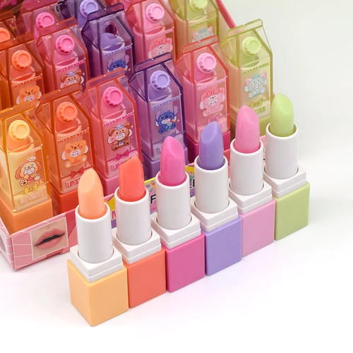 귀여운 만화 매직 립밤 보습 색상 변경 립스틱, 영양 입술 케어, 여성 메이크업, 1 개