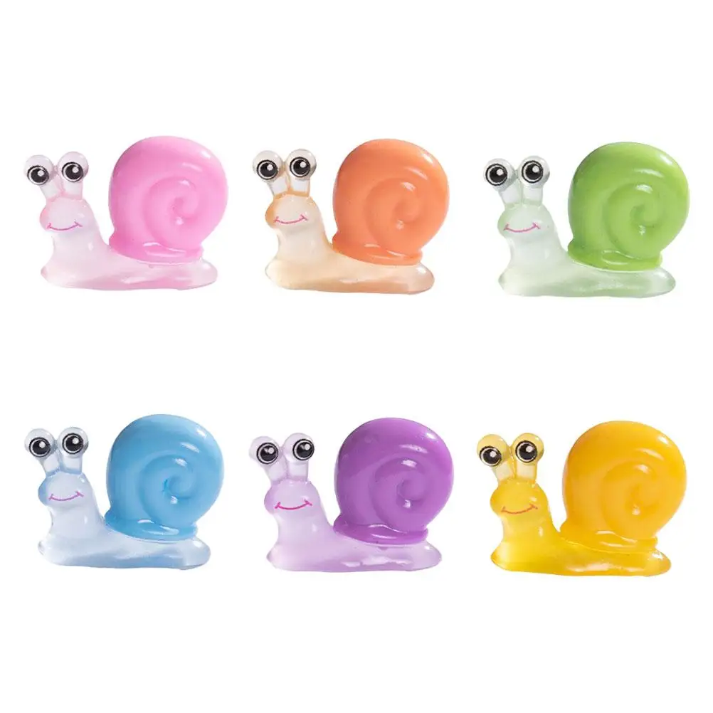 

6 Pcs Snail Figurines Resin Statues Micro Landscape Decor Tiny Animals Ornaments Glow Dark Plant Accessories