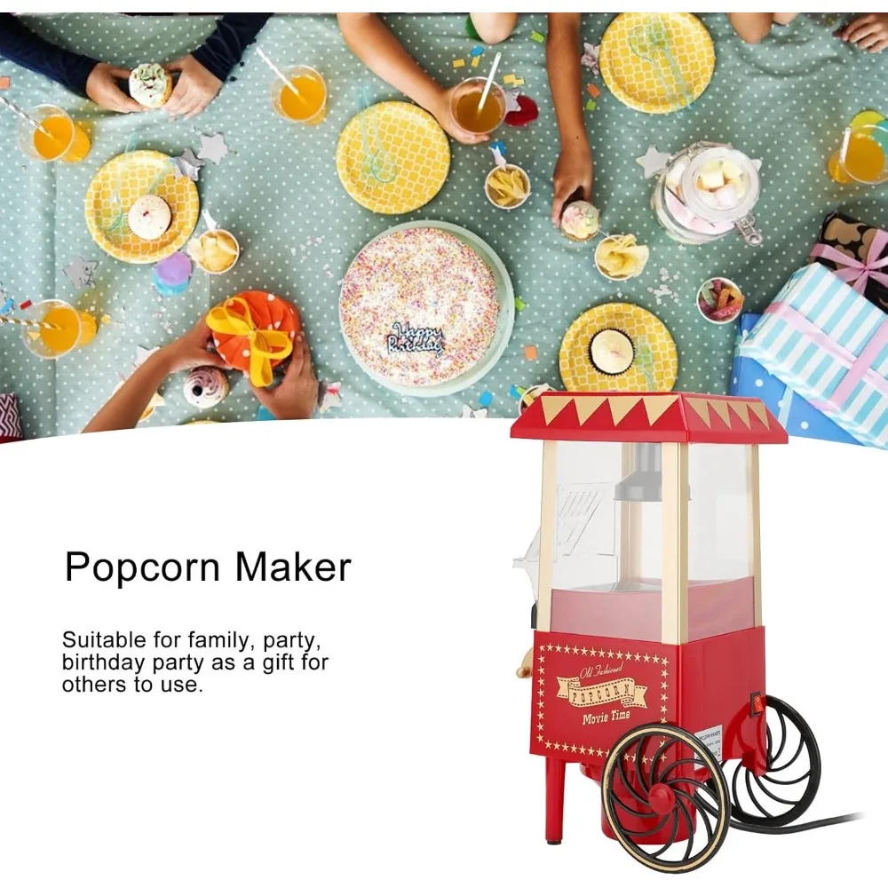 Mesin Popcorn, 1200W 0.27L Retro otomatis udara panas mesin Popcorn minyak rumah tangga jagung Popper untuk pesta keluarga ulang tahun