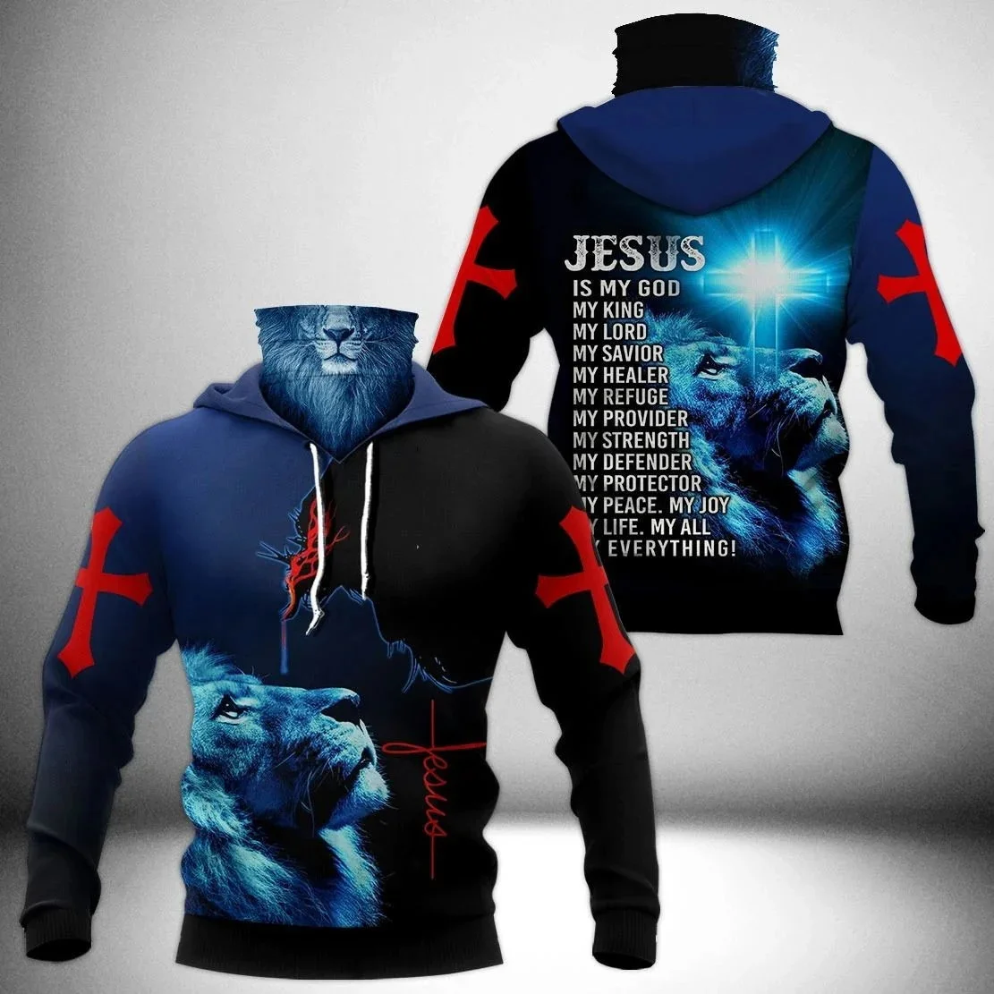 

Jesus & Knights Templar 3D Printed Men's Adult Neck Gaiter Hoodie Winter Unisex Casual Warm thicken Hoodie with Mask ZZ08