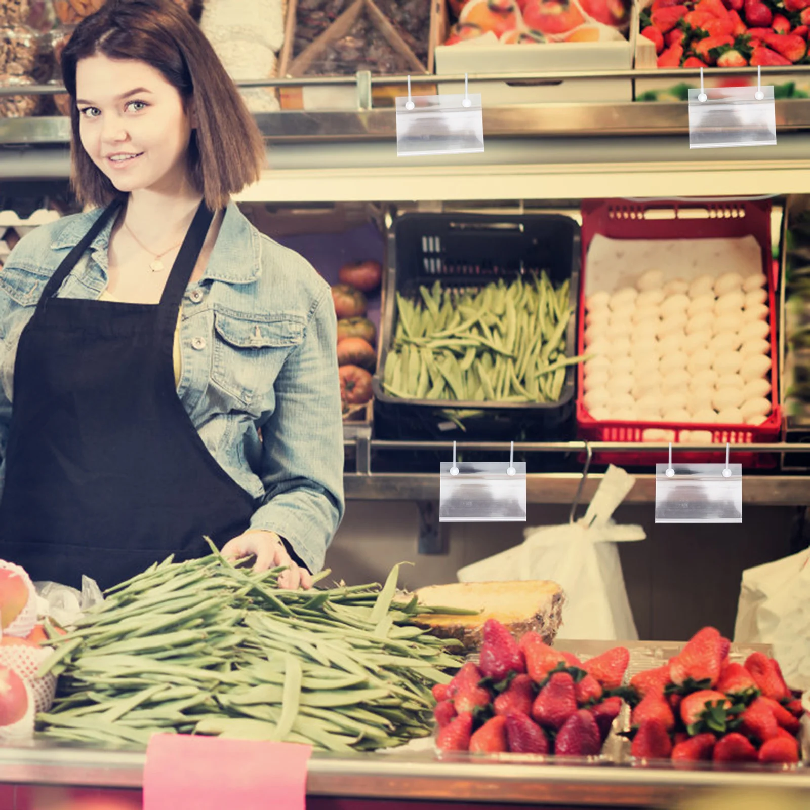 25 Buah Label Harga PVC, Label Display dengan Pengikat untuk Toko Ritel, Supermarket, Rak Barang, Papan Harga, Label Folder