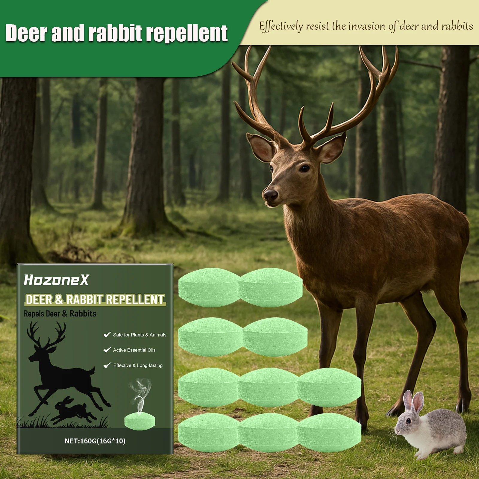 HozoneX 160g Deer and Rabbit Repellent Pills Home Outdoor Courtyard Plant Oil Odor Repellent Long lasting Repellent Pills