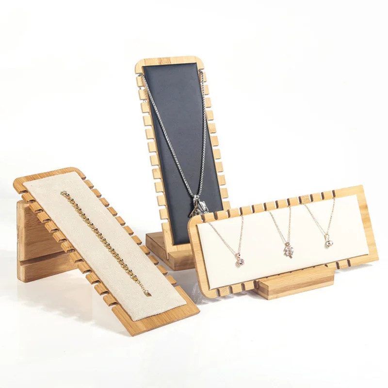 Solid Bamboo Wood Jewelry Display Stand Necklace Showcase Holder for Necklaces Long Chain Wooden Multiple Handing Organizer