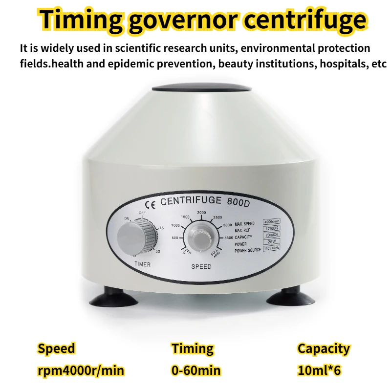 Electric Centrifuge 4000rpm Centrifuge 6*10ml Plasma Serum PRP PRF Separate Machine Timing Low Speed Centrifuge EU US UK Plug