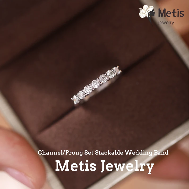 

S925 Sterling Silver Channel/Prong Set Moissanite Half Eternity Ring 0.7cttw/1.12cttw D Color Stackable Wedding Band for Women