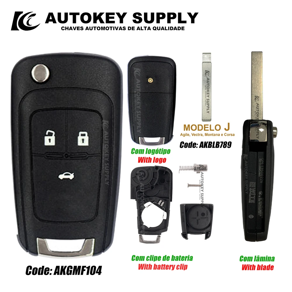 AutokeySupply AKGMF102 AKGMF103 AKGMF104 With Logo 2/3/4/5 Button FOB Remote Key CASE Uncut Blade For Chevrolet Cruze Aveo