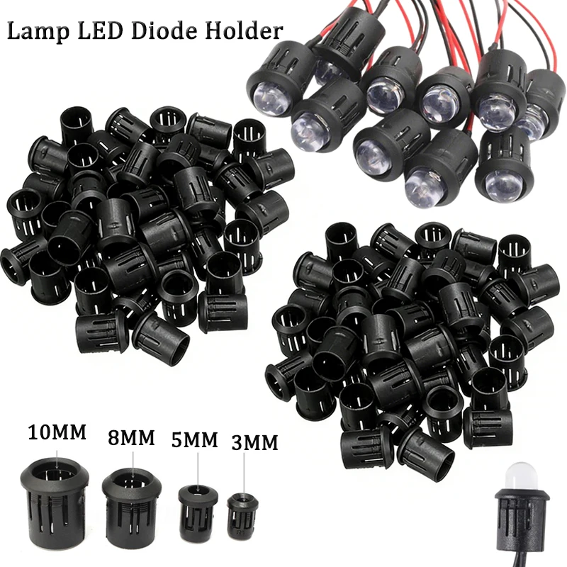 25/50pcs Black Plastic Lamp LED Diode Holder 3mm 5mm 8mm 10mm  Black Clip Bezel Socket Mount LED Diode Holder Lamp Bases