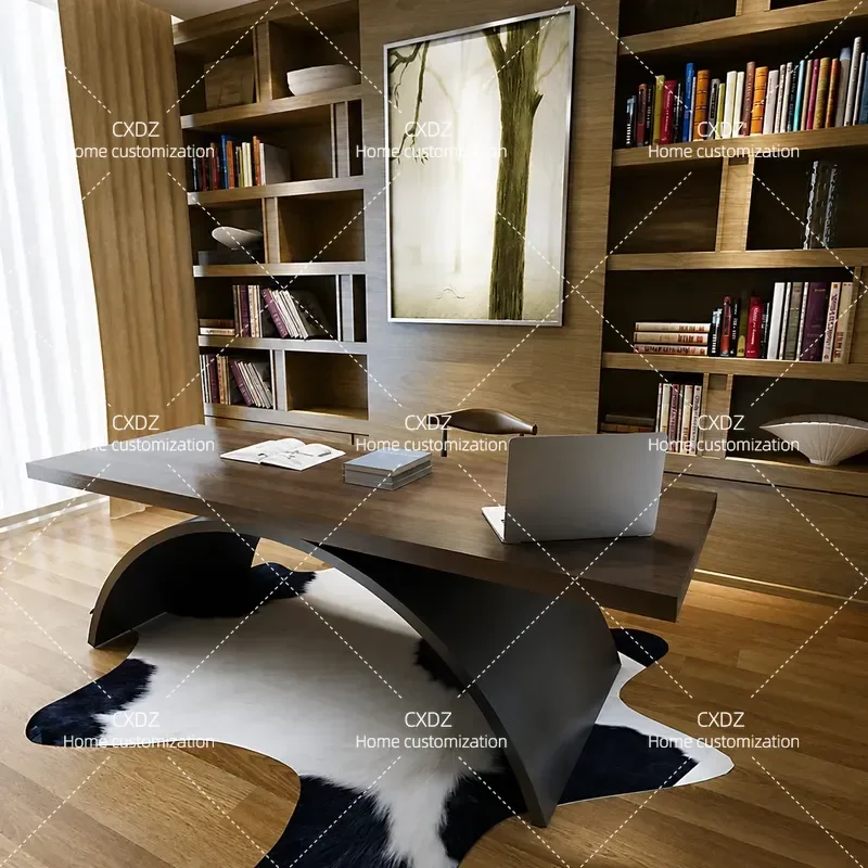 Loft Wrought Iron Solid Wood Desk Nordic Computer Workbench Creative Moon Foot Design Office Table for Notebook
