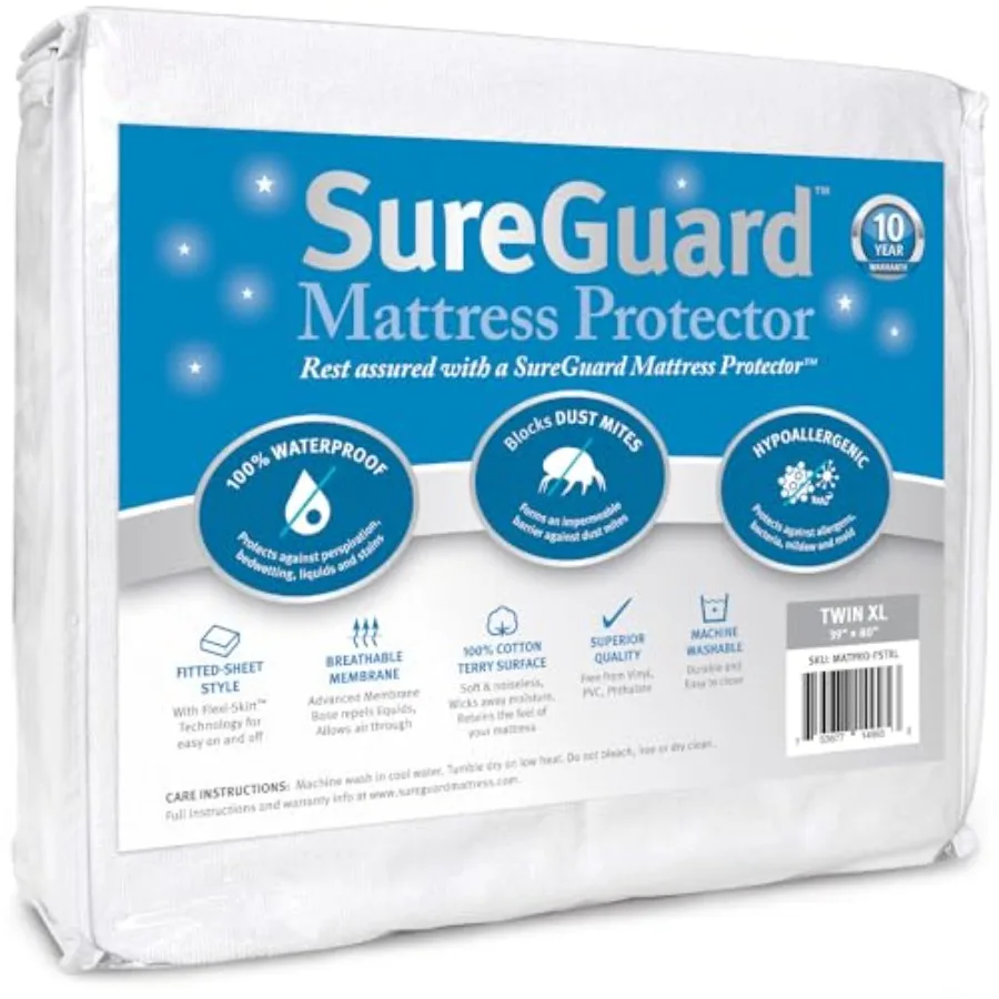 Extra Long Mattress Protector - 100% Waterproof, Hypoallergenic - Premium Fitted Cover