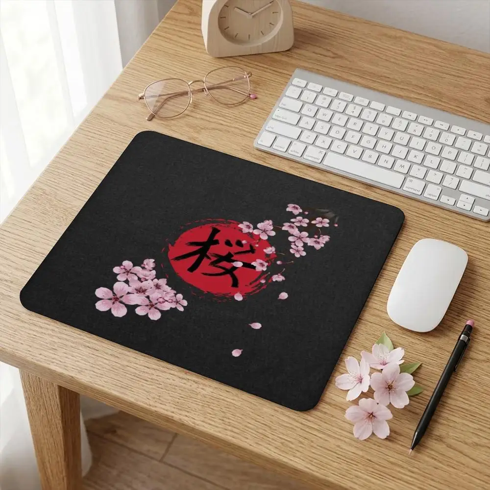 Japanese Cherry Blossom Sakura Art MousePad Non Slip Rubber Base Smooth Surface Square Mousepad For Office Desktop Laptop Gaming