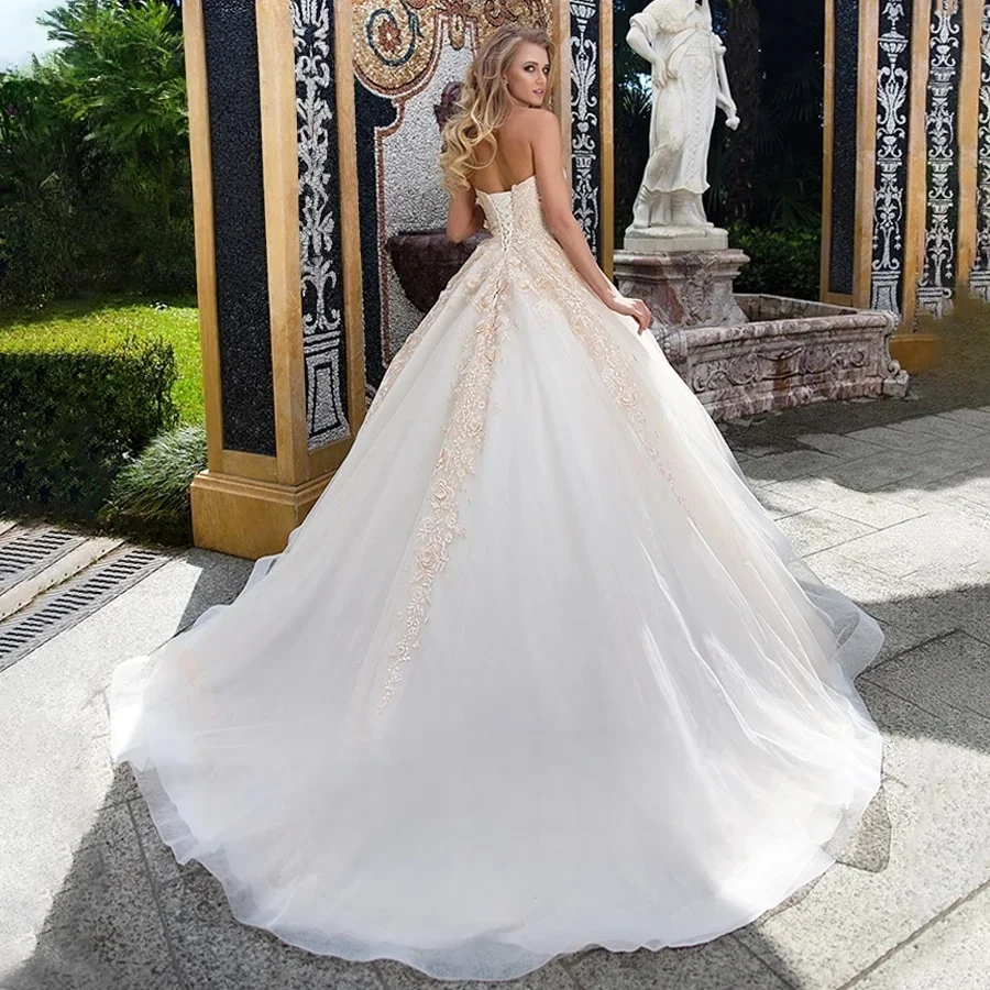 Lace Wedding Dresses Ball Gown Sweetheart Appliques Boho Bridal Gown Saudi Arabic Dubai Islamic Vestido De Noiva Customized