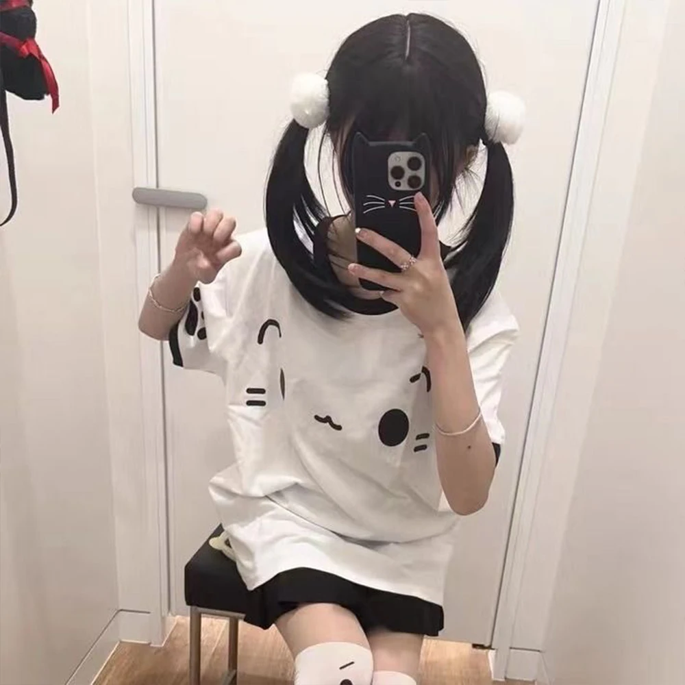 2026 New Oversized T-Shirt Women's Clothing Fashion White T-Shirt Cartoon Printed Short Sleeved O-Neck T-Shirt Cute Y2K Top2026 view 4