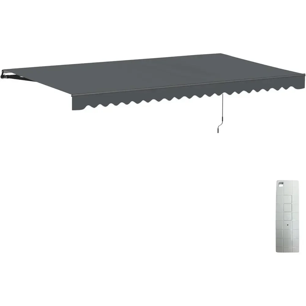 Motorized Patio Awning 20x10 ft Electric Black, Remote & Manual Operation, UV-Resistant Fabric - Caribbean Style Charcoal Gray