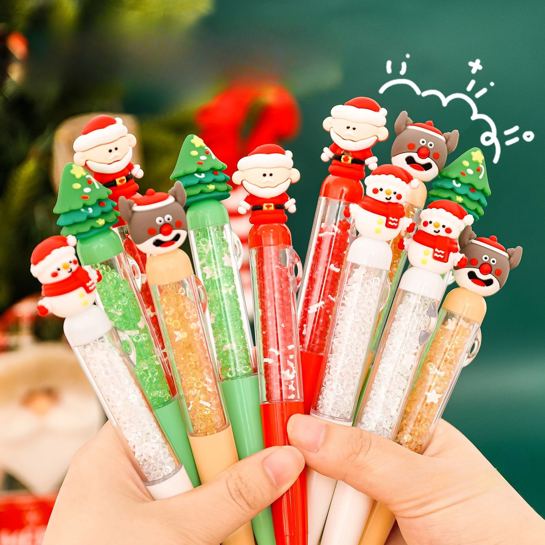 

20 шт./лот, милые рождественские нейтральные ручки с бриллиантами, студенческие 0,5 мм, черные чернила, ручка для подписи, мультяшные рождественские канцелярские принадлежности, подарок