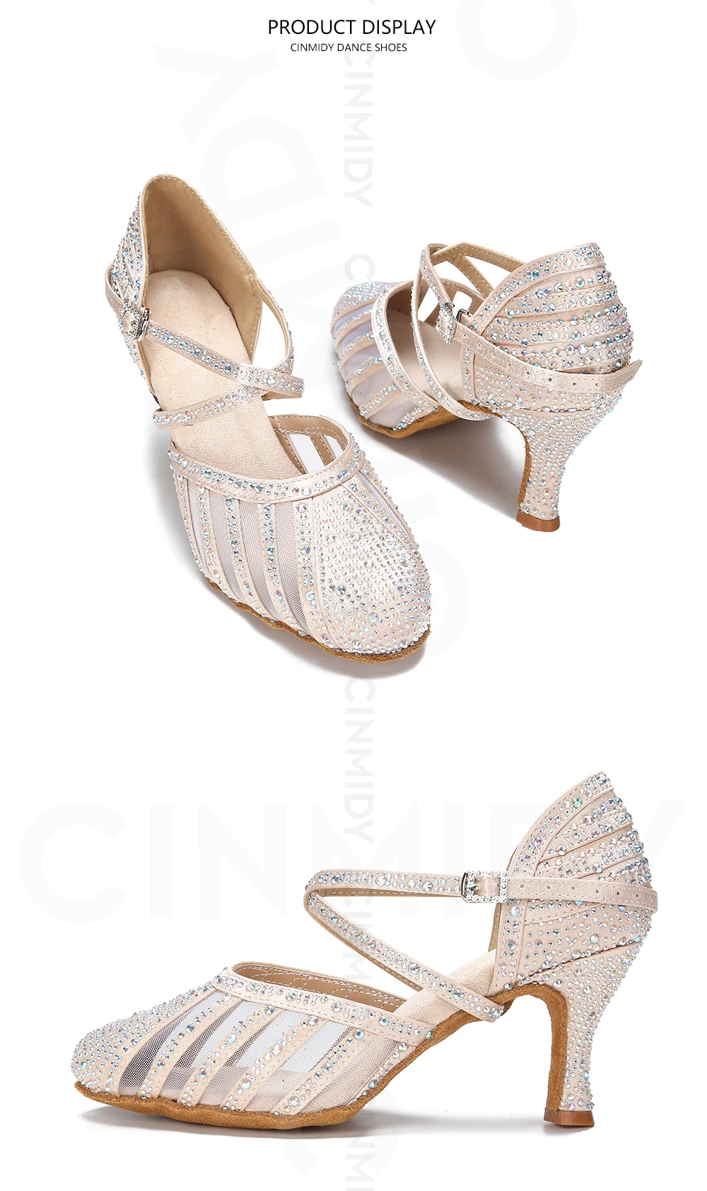 CINMIDY Damen Latein Tanzschuhe Strass Tango Modern Tanzschuhe Damen Sandalen Baotou Ballsaal Party Schuhe – Detail 14