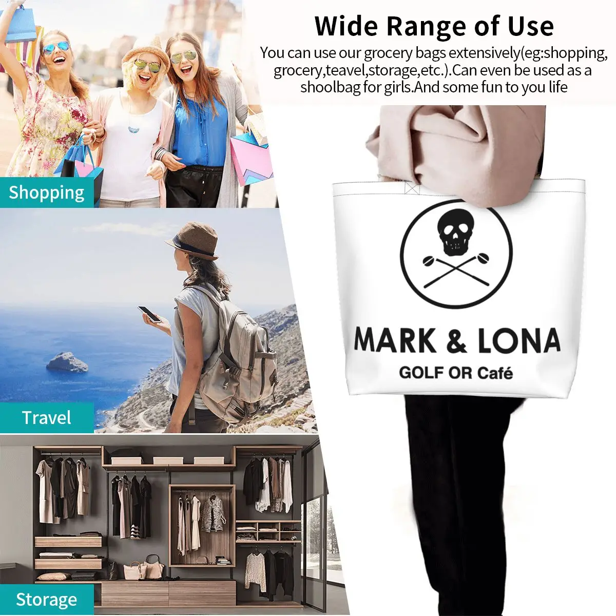 Marks Golf Lona Tote Shopping Bag Large Capacity Reusable Accessories For Woman Casual Handbag