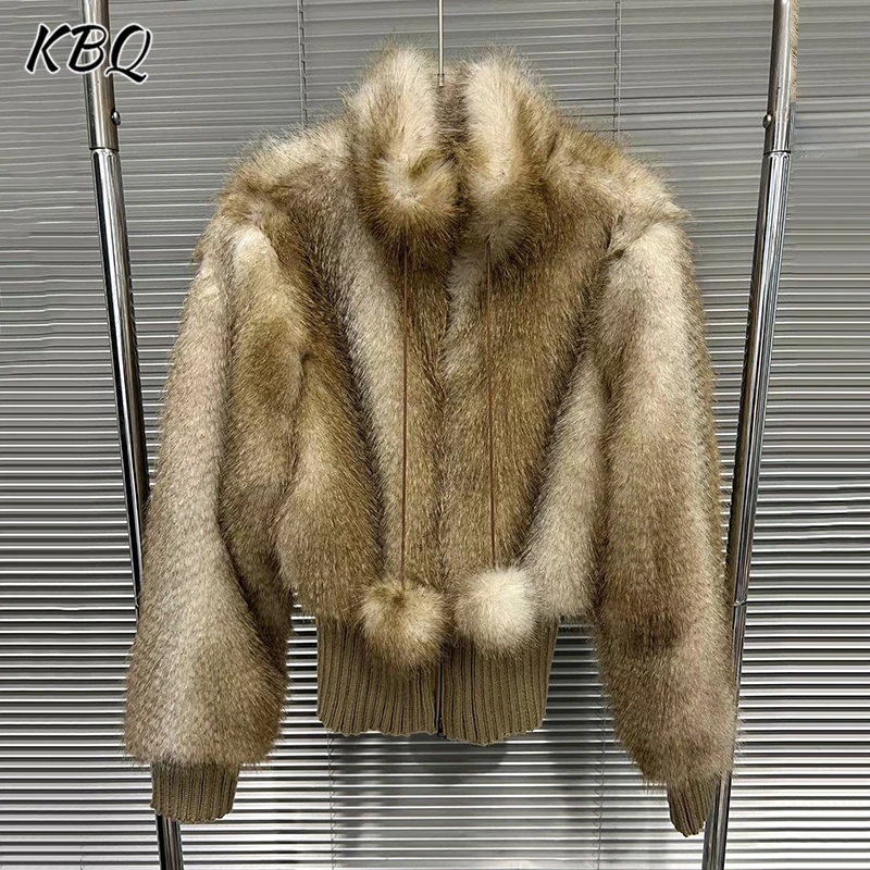 Kbq sólido versão coreana de lazer minimalista casacos quentes para mulheres gola manga longa doce solto casaco moda feminina nova