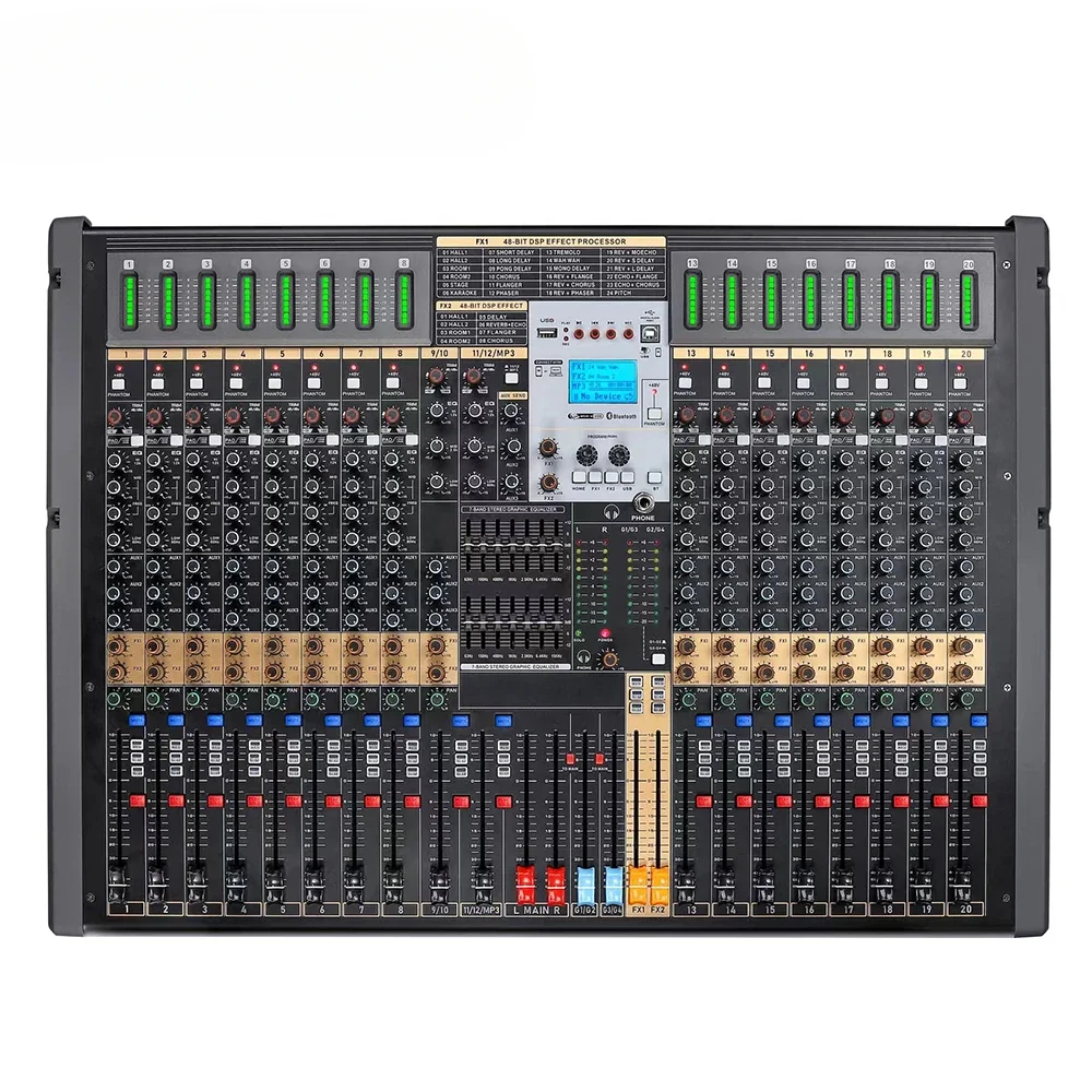 TFB-20 Factory Direct 20channels Big Audio DJ Control Mixer W/USB Audio Interface For Stage Performance