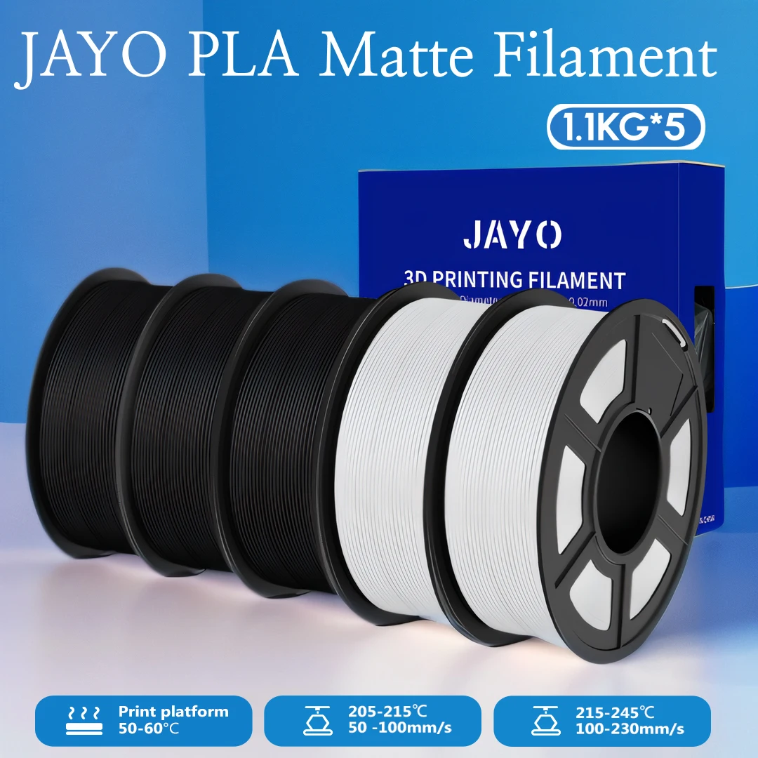 

JAYO 5 Rolls 3D PLA Matte Printer Filament 1.75mm Neatly Wound PLA Filament with Matte Finish Print with 99% FDM 3D Printer