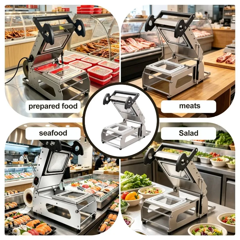 Tabletop Semi-Automatic Electric Hot Melt Plastic Food Box Double Tray Sealer Hand Pressure Takeaway Container Beverage Apparel