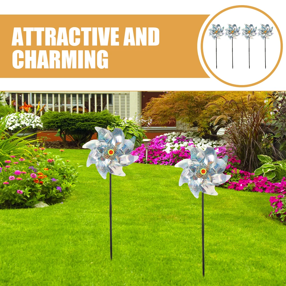 

4 Pcs Scaring Windmill Reflective 8 Blades Pinwheels for Orchard Garden Yard Decor Wind Spinner Decor Spinners