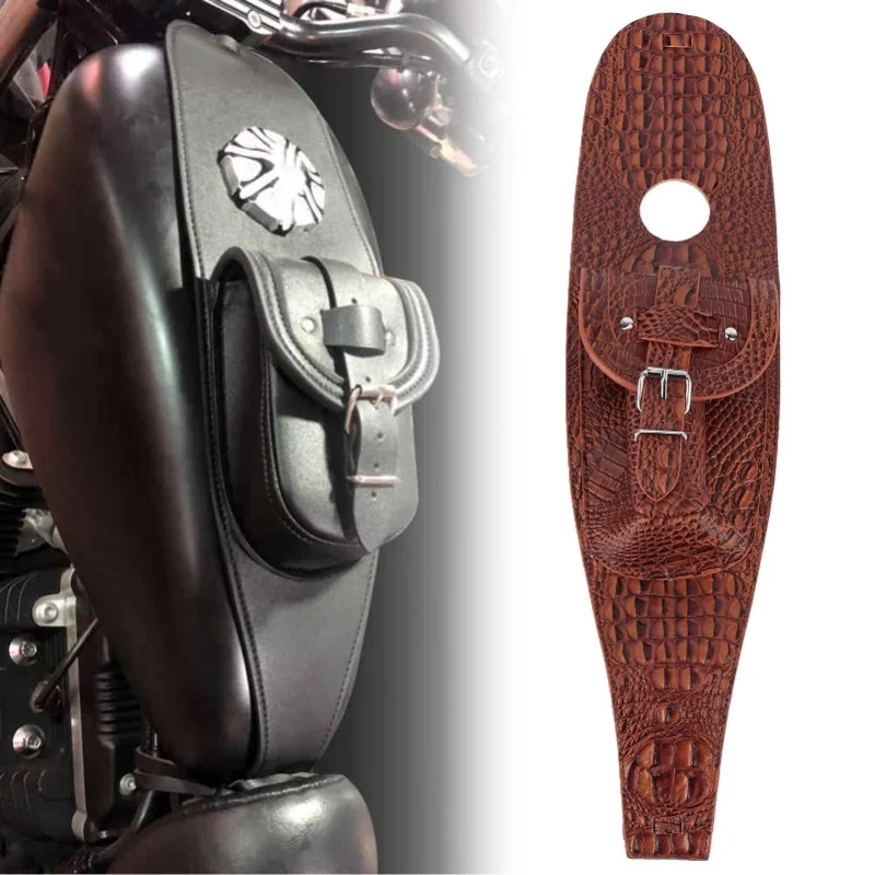 Motorcycle PU Leather Gas Fuel Tank Cover Panel Pad Bib With Pouch Motorbike AccessoryBlack