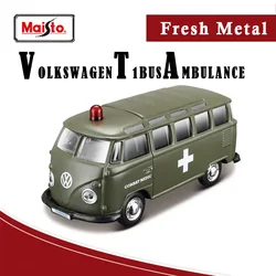 Réplica de modelo de coche de rescate de autobús VW T1, decoración Interior de oficina en casa, colección de arte en miniatura a escala, juguete para niños, regalo