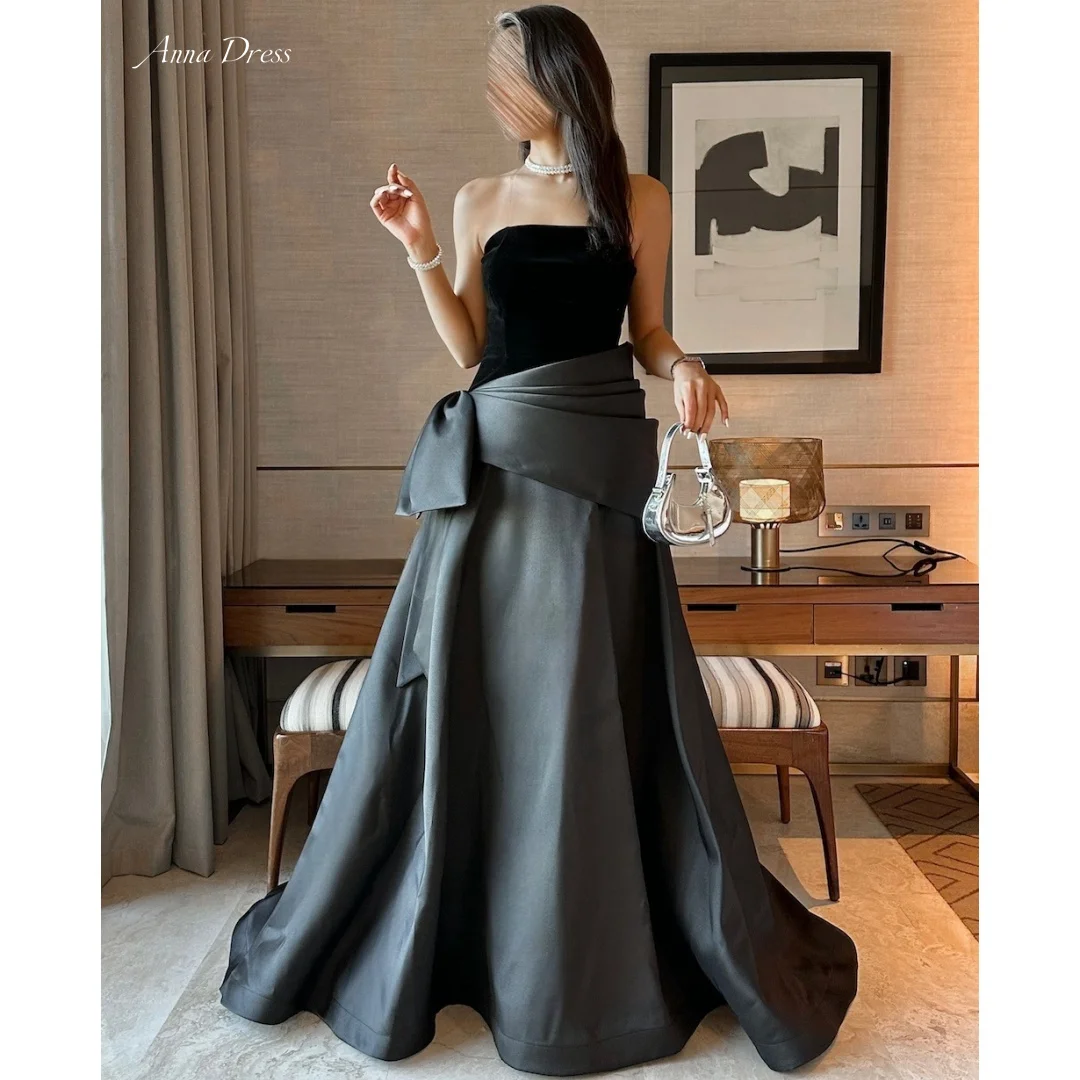 

Anna Tube Top Luxurious Women's Evening Dresses for Formal Occasions Custom Made Elegant Womens Party Dresses Black Satin Line A