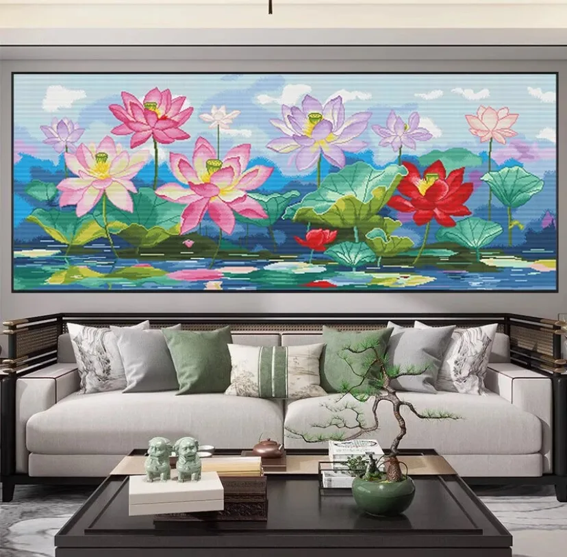 

Цветы лотоса 11CT 9CT DIY китайские наборы вышивка узор печатныйampe вышивка крестиком хлопковая нить