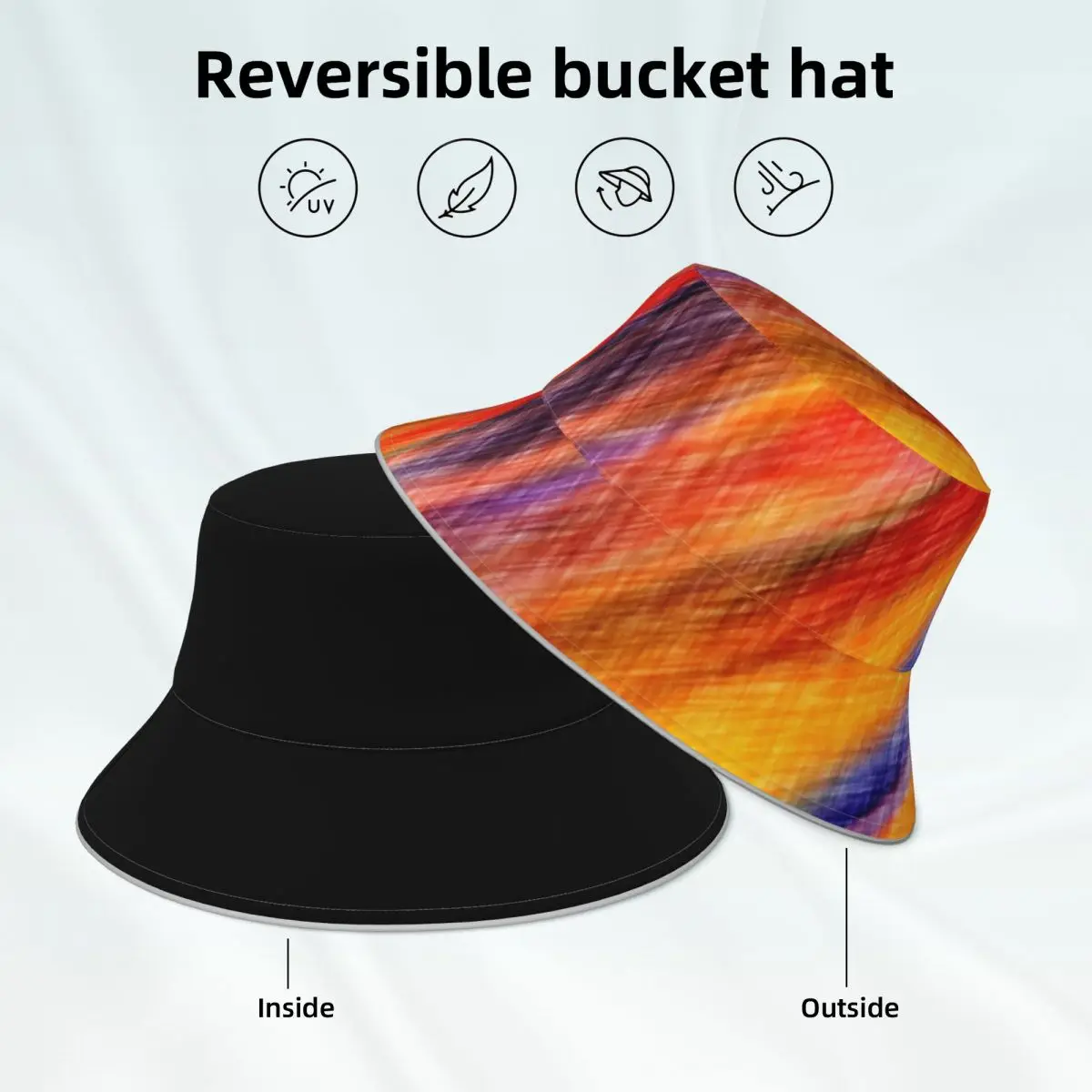 Sunset Abstract Bucket Hat Gradient Ombre Harajuku Original Reflective Fisherman Hats Printed Reversible Sun Hat