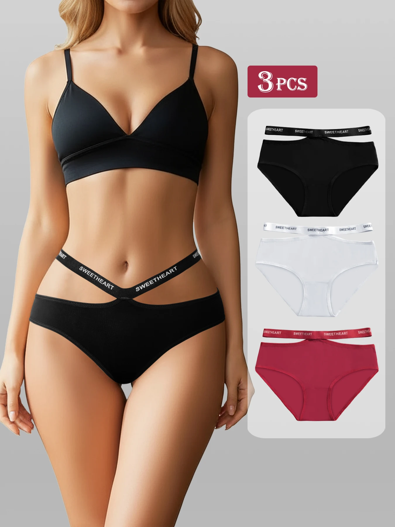 3 piece underwear for women cotton Set Of Red/White/Black Comfortable breathable panties for underwear for women winter wear