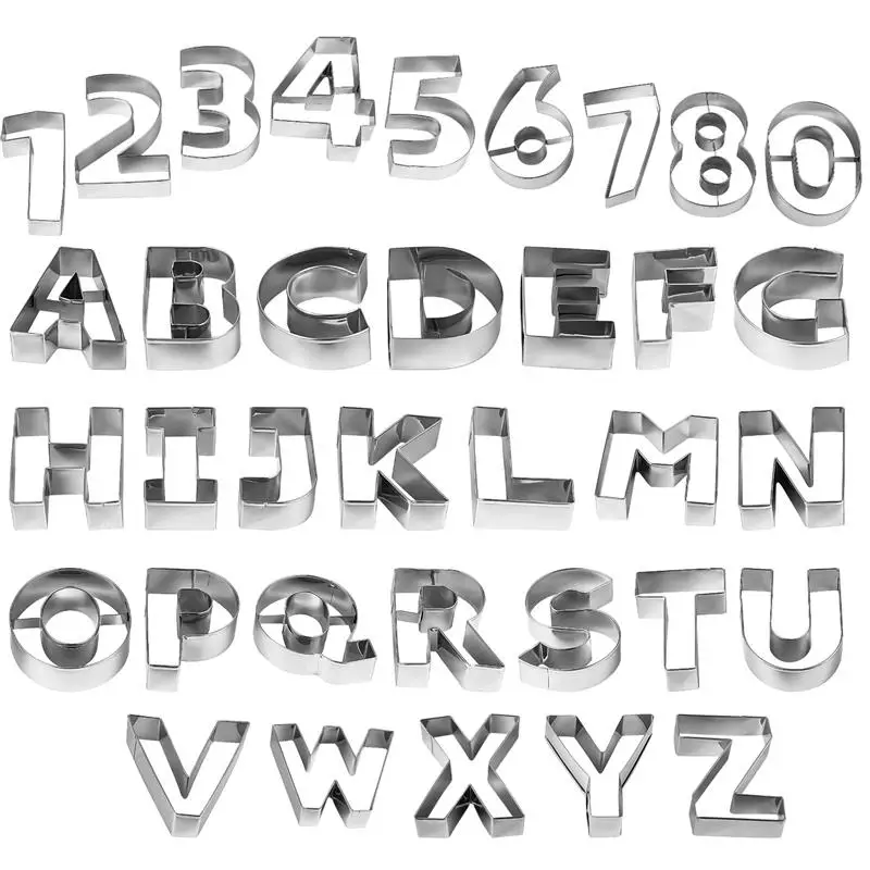 35Pcs Alphabet Number Cookie Cutters Large Letter Sandwich Cookie Cutter Numeric Cookie Mold  Metal Biscuit Mold Baking Supplies