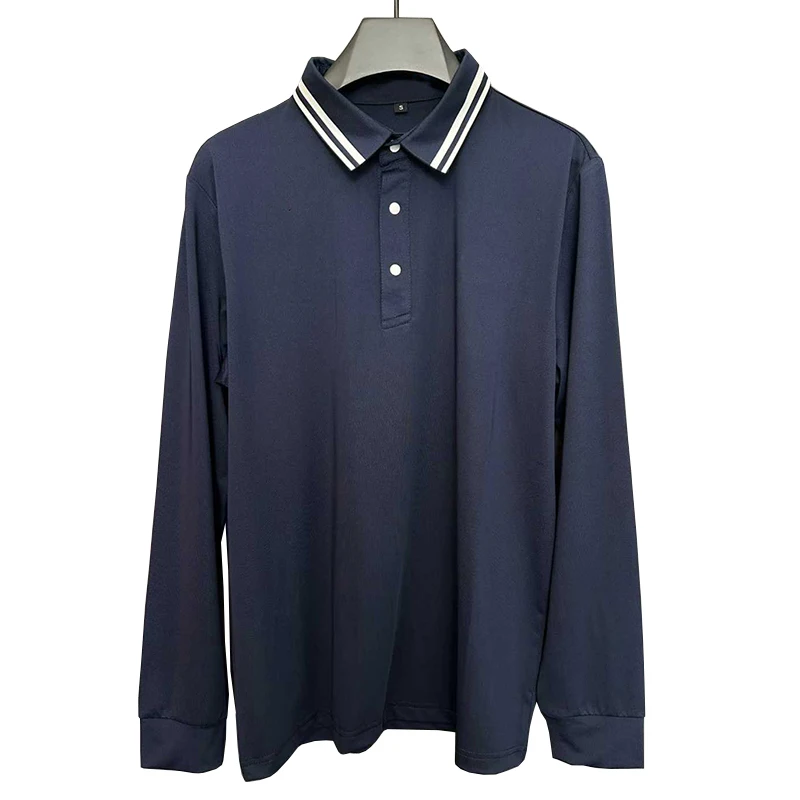 2026 Spring New Product Men's Versatile Long Sleeve T-shirt Solid Color Polo Shirt Golf Outdoor Quick drying Sports Shirt